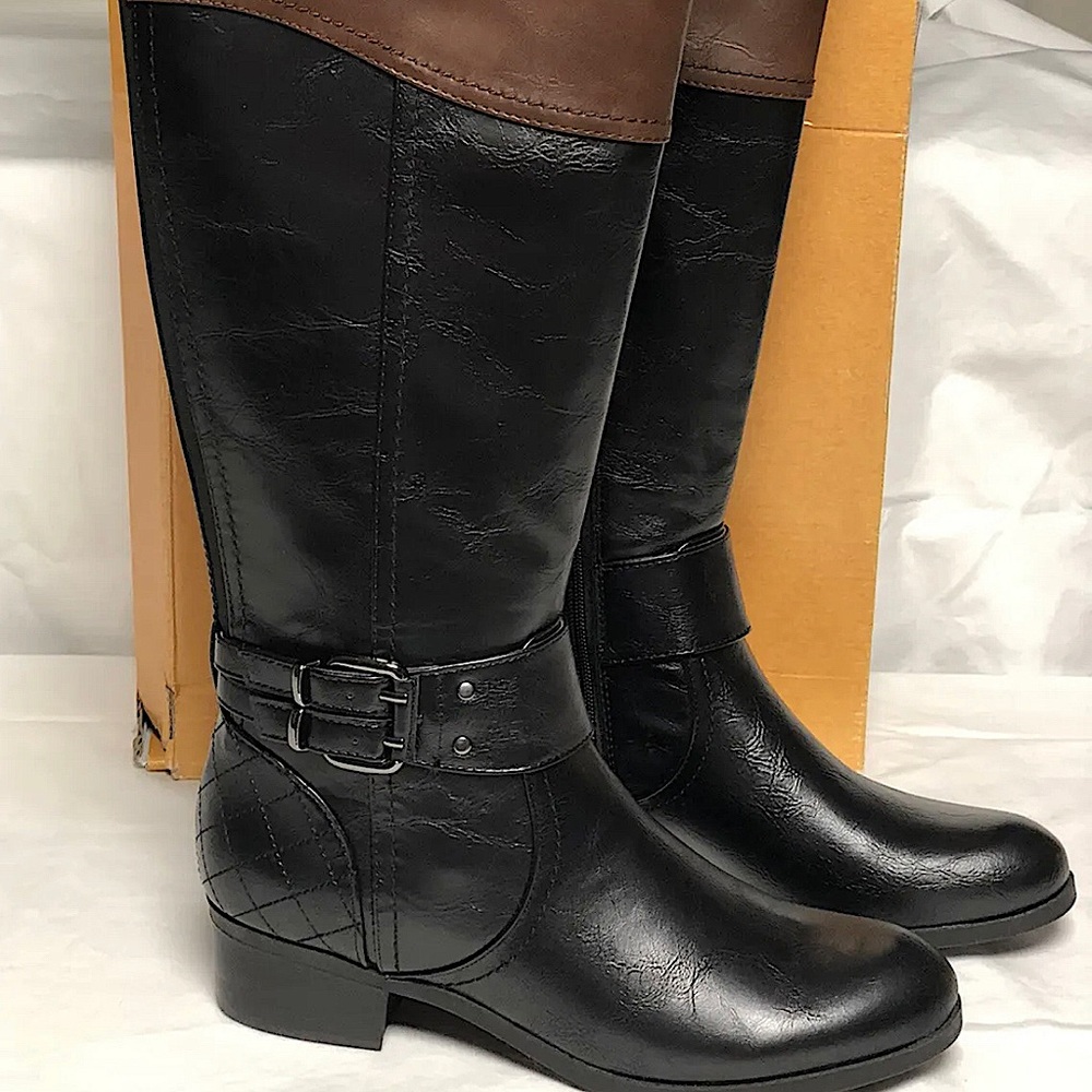 Black & Brown Wide Calf Riding 🐎 Boots 6.5 New